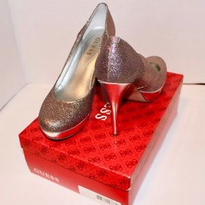 Guess Multi Color Sparkle Silver Heel Pump Glitter